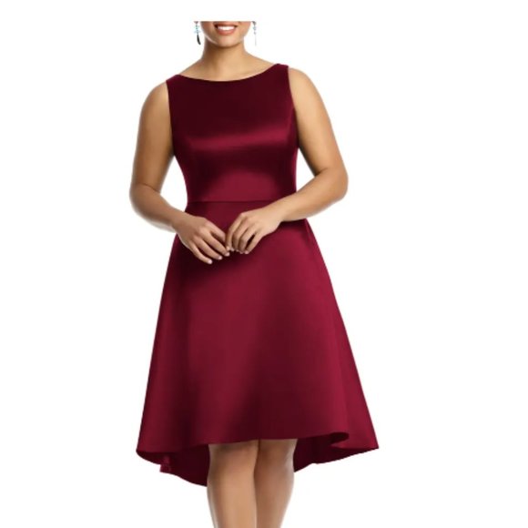 ALFED SUNG D696 HIGH LOW COCKTAIL BURGUNDY H8 DRESS sz 12 - Picture 3 of 5